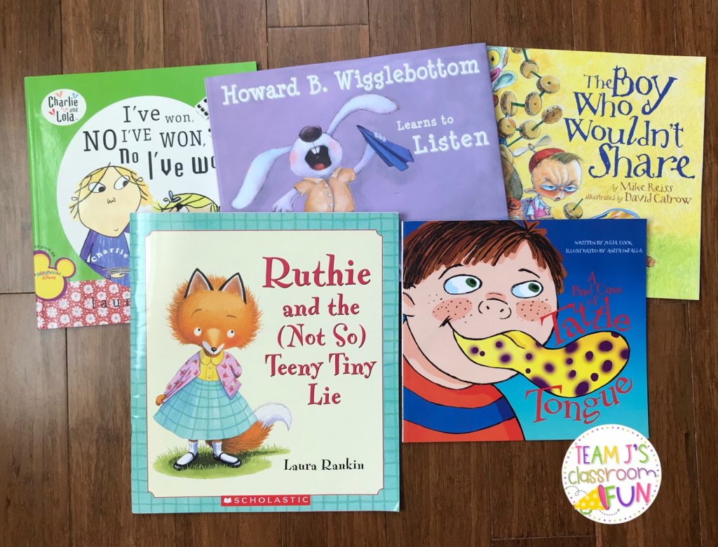 Picture of books - I've Won, Ruthie and the Not So Teeny Tiny Lie, Howard B. Wigglebottom Learns to Listen, The Boy Who Wouldn't Share, Tattle Tongue
