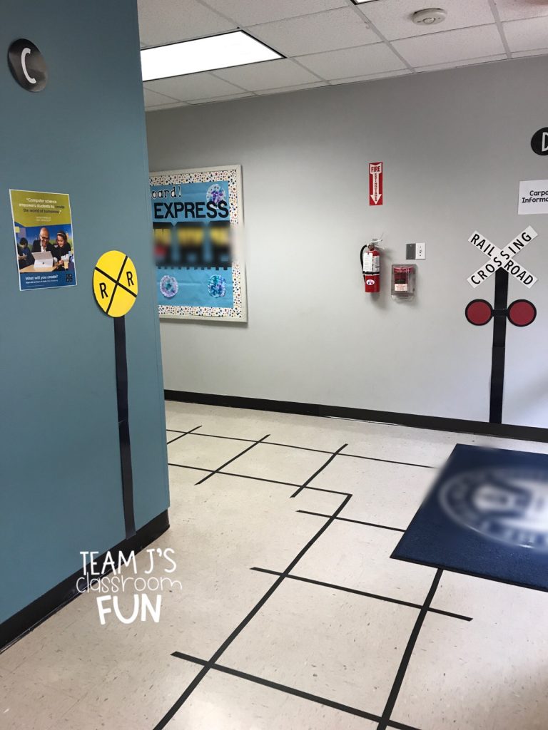 Hallway set up like train station