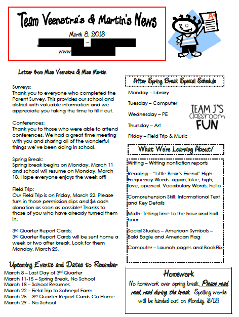 Picture example of a class newsletter