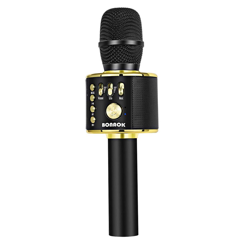 Picture of black and gold microphone.