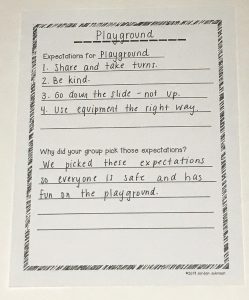 Picture of expectations for Playground area from Back to School Activity.