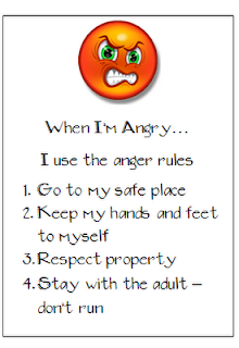 Picture of Safe Place Cards for ideas to help when students are angry.