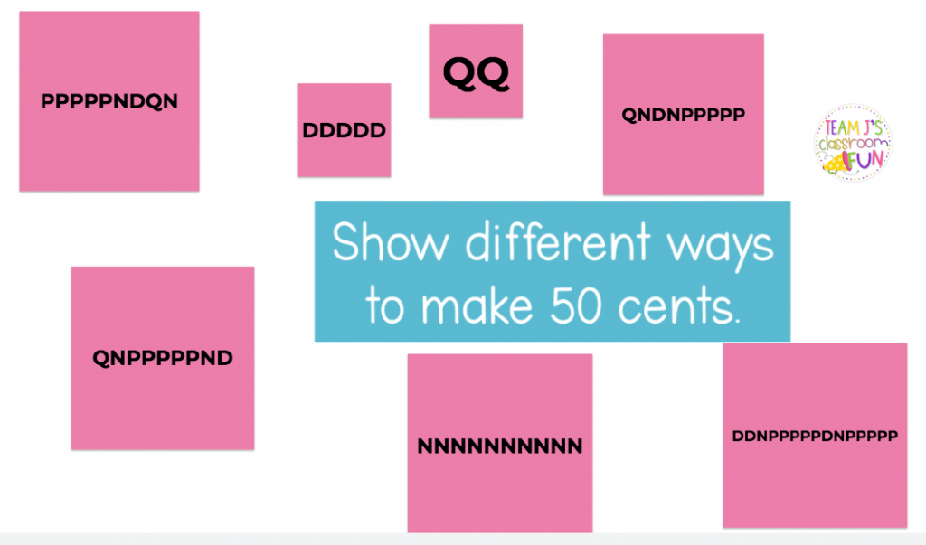 Jamboard for students to show ways to represent an amount of money