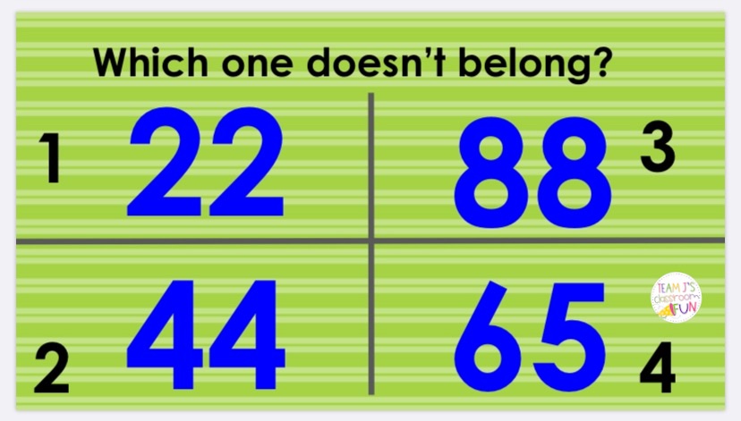 Image of One of These is Not Like the Other Activity. Includes numbers 22, 44, 88, and 65
