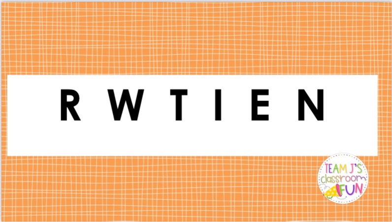 Picture of scrambled up letters for the mystery word activity