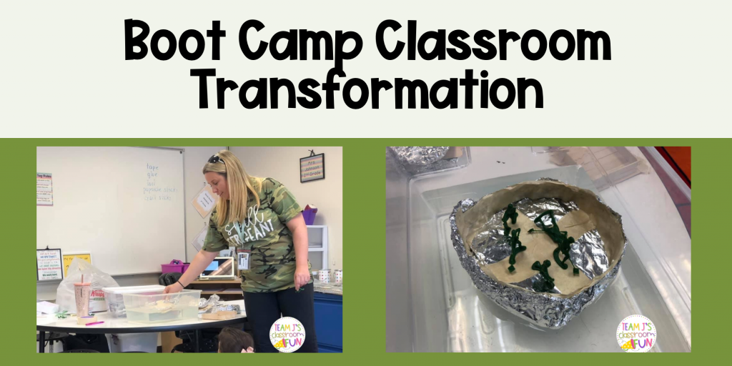 Blog header for Boot Camp Classroom Transformation - photos of boat testing activity
