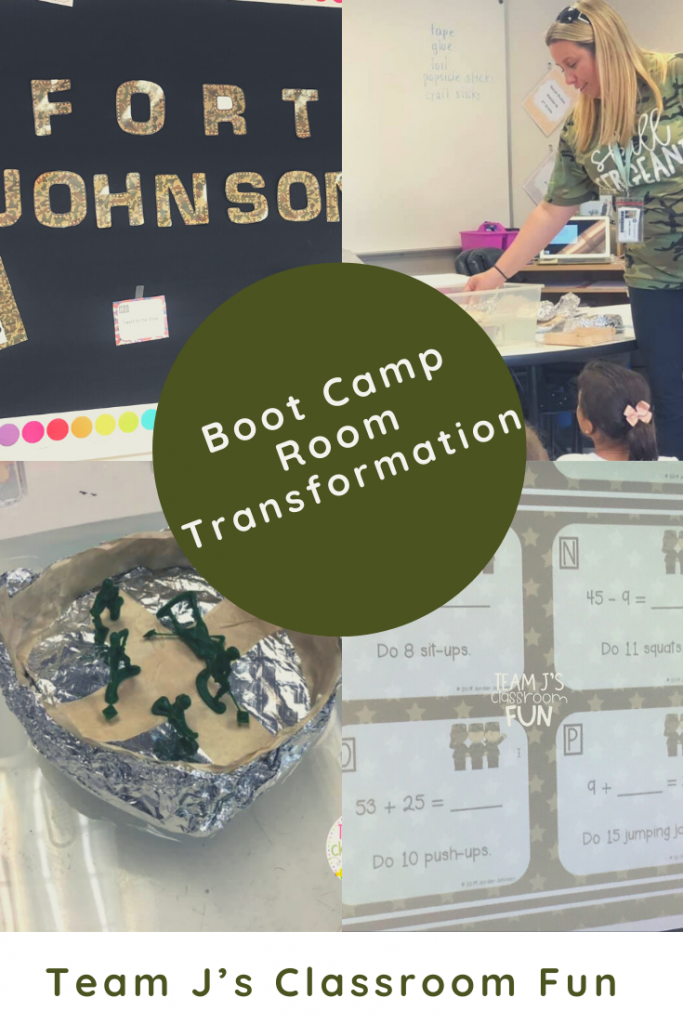 Pin image for Boot Camp Classroom Transformation - photos of math problems, boat testing, boat creation, and room decor.