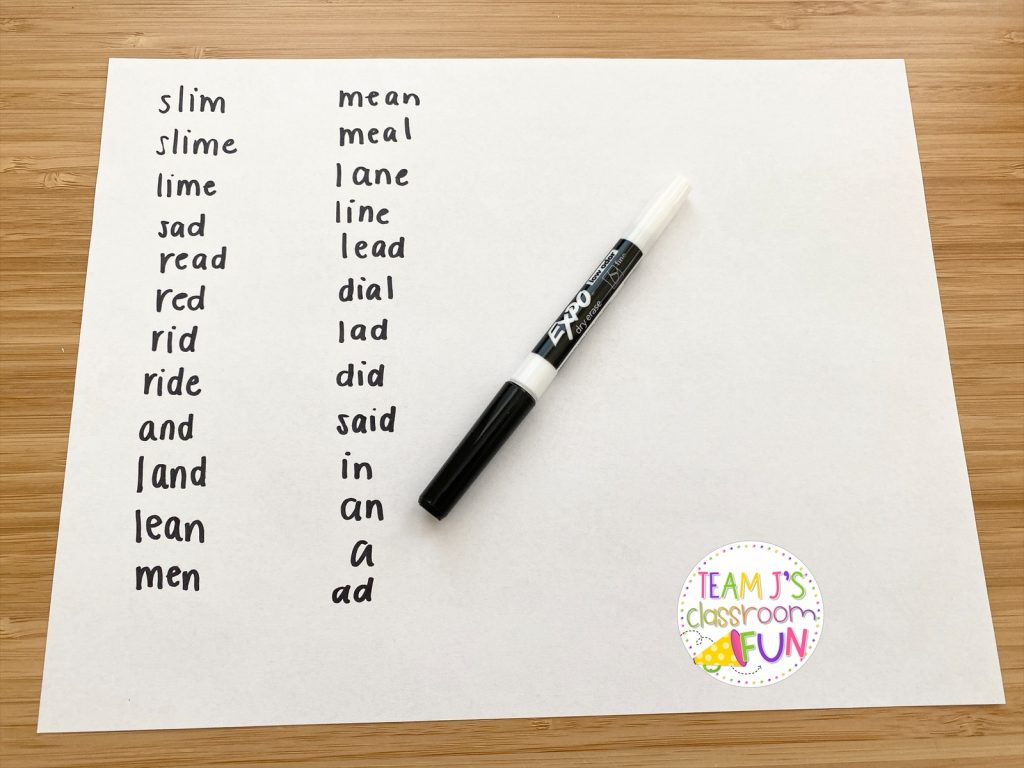 Photo of Word Creator game showing example of how words are made.