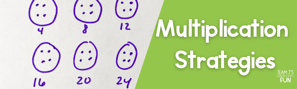 Blog Header for Multiplication Math Strategies - shows photo of equal groups