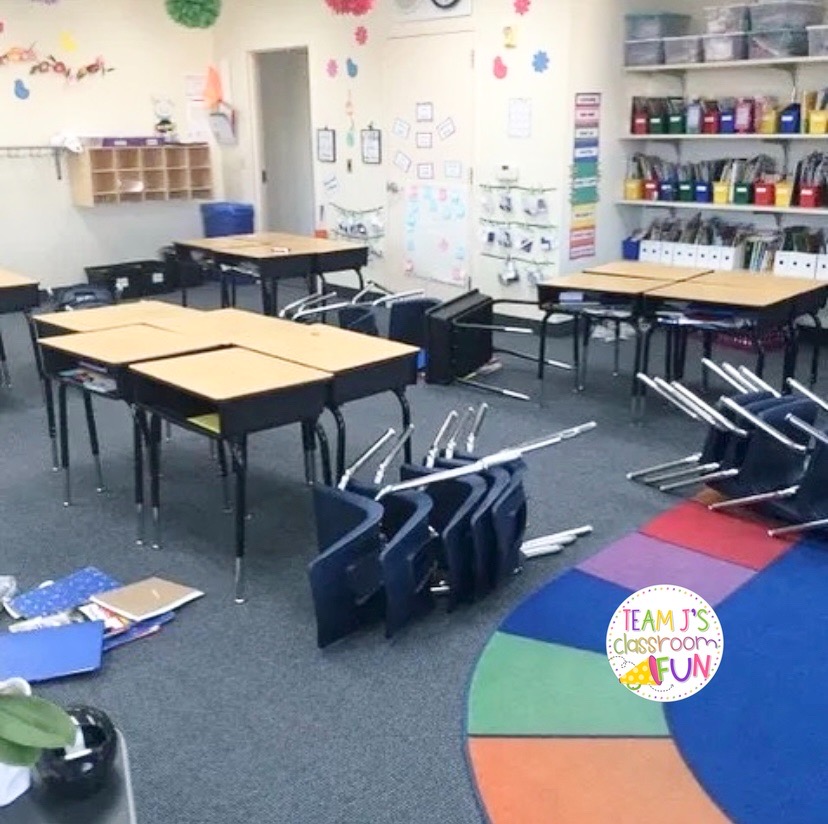 Photo of mess left in classroom by "leprechaun"