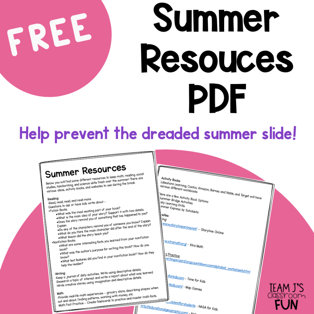 Photo of FREE Summer Resources PDF for May Classroom Ideas.