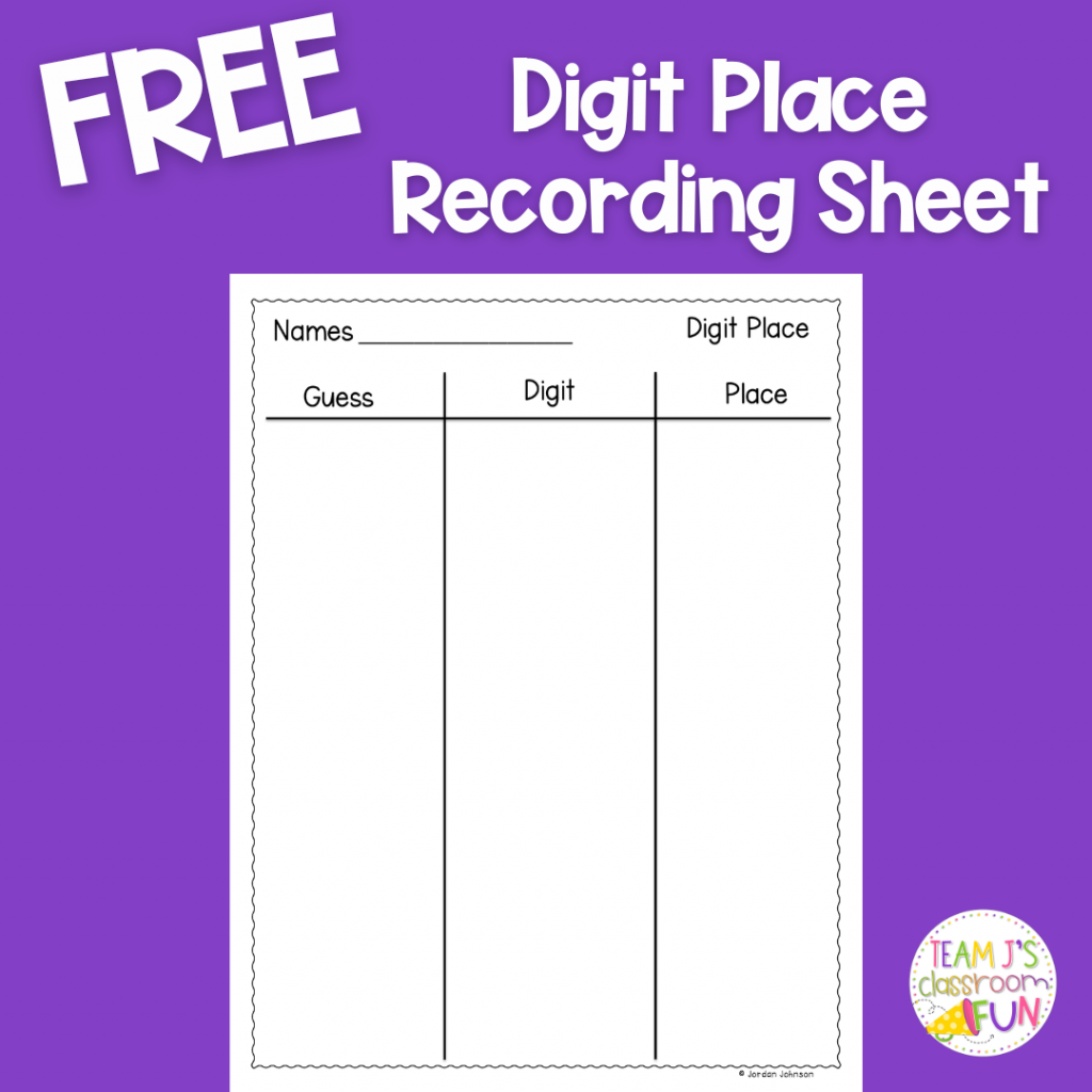 Photo of FREE Digit Place Recording Sheet