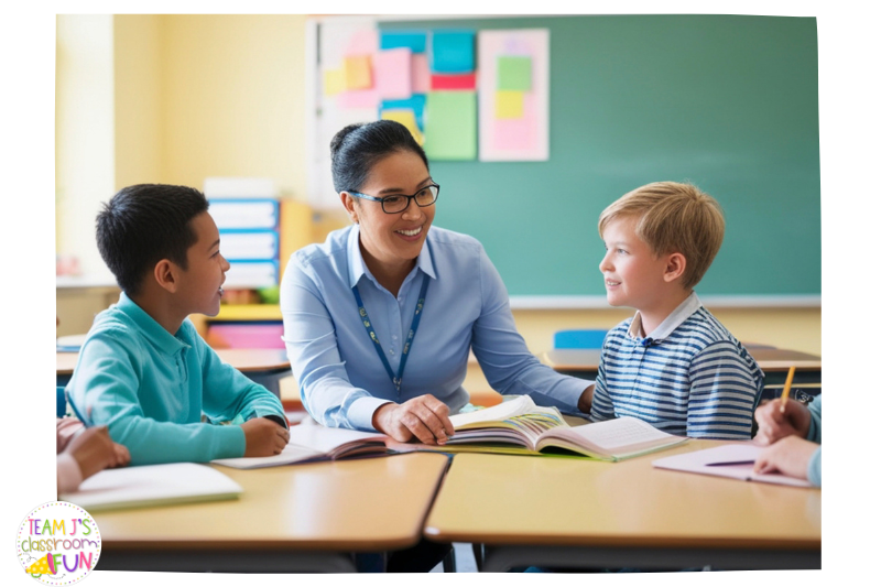 Teacher working with students