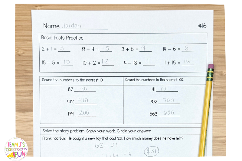 Math seat work