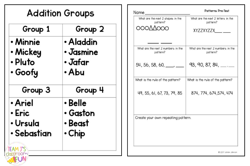 Math rotations groups and pre-test