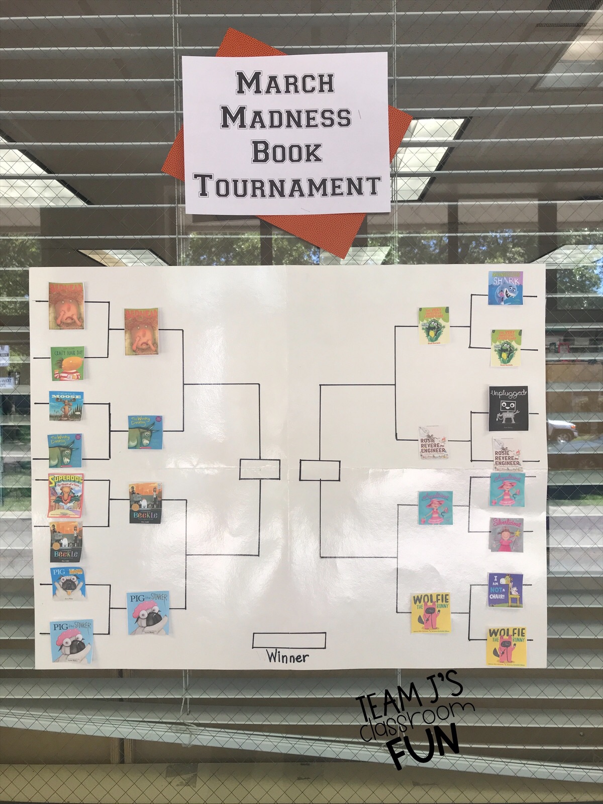 Photo of book tournament poster board