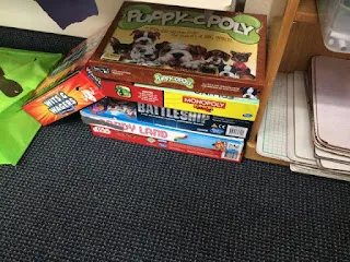 Photo of board games in classroom.